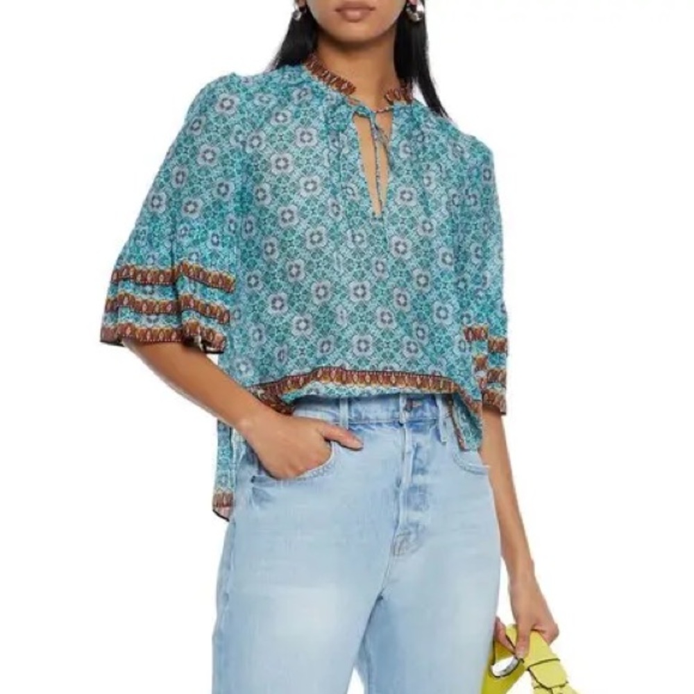 Alice + Olivia Julius Tiered Printed Cotton And Silk-Blend Voile Top